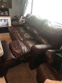 #101 Leather recliner sofa brown, 84" long, "as-is" $200
