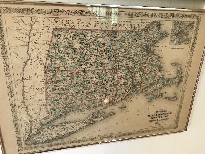 Antique Map of Massachusets, Rhode Island and Connecticut