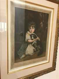 Antique Mezzotint by Fred Millar- Girl with Dog