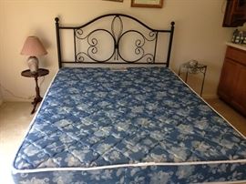 full size newer mattress and box spring and bronze metal headboard