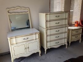 French Provincial chest, dresser, mirror, nightstand