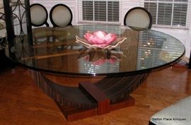 Large Vintage Vanguard Company   72 inch Glass top Dining Table, 29 3/4 inches tall, 
