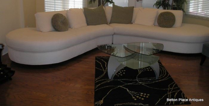 Two beautiful Hickory Furniture kidney shaped Sofas in WHITE ,each half measuring 88 inches by 48 inches.