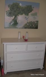 White Dresser measuring 47 inches wide, 20 inches deep and 33 inches tall.