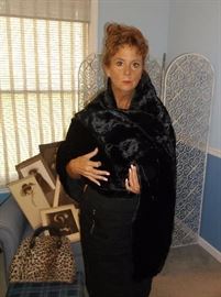 Extra long vintage black fur wrap/stole 