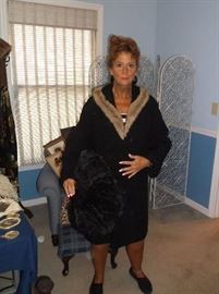 Vintage black lamb w/mink trim coat