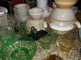 Green and amber depression glass
