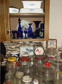 Lance jar, Tom's jar, Golden Flake jar, and other old jars