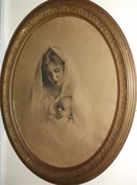 Mother and child oval print