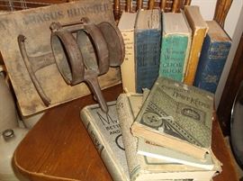 Rare asparagus buncher and antique cook books