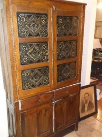 Oak pie safe w/tin punched doors