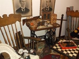 Singer machine base and sewing collectibles