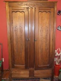 Two door walnut wardrobe w/carving