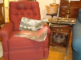 Relining rocker and mahogany side table 