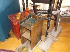 Shoe shine boxes and shoe lasts