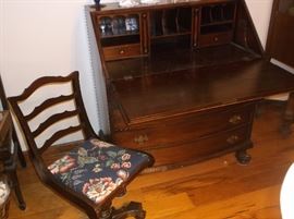 Slant front desk w/claw and ball feet with matching swivel chair