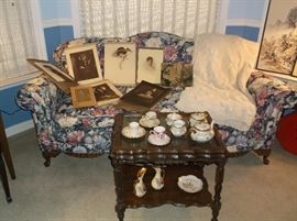 1920's sofa and mahogany table w/lift off serving tray