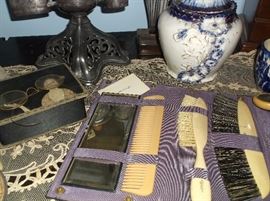 Celluloid brushes, comb, and mirror
