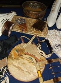 Tooled leather handbag and huge belt buckle w/rhinestones