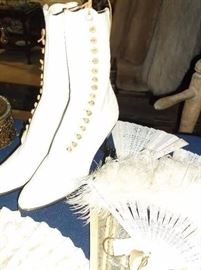 Never worn high top button white leather shoes