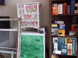 Tools new in boxes, painted chests of drawers, turkey fryer