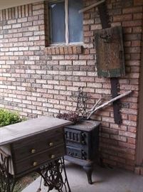 Wood burning stove and Singer sewing machine base
