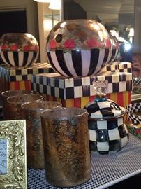 MacKenzie Childs rose bowl, jar, and decorative box