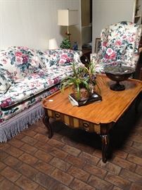 Sofa & matching wingback chair; "Ateliers dela Madeleine" by Theodore Alexander coffee table