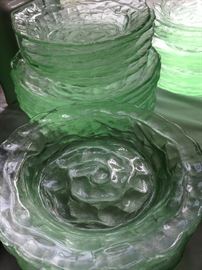 Catalonian handmade glass dishes characterized by bubbled and spiral ridges