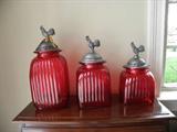 Red rooster pewter top cannisters