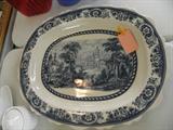 Blue and white transfer ware platter