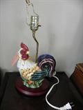 Rooster lamp, porcelain, needs shade.