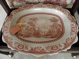 Red and white transfer ware platter, large.