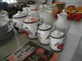 Apple cannister set and lots of large and lovely pitchers
