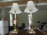 Matching brass candlestick lamps.