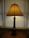 Satin brass table lamp and shade.