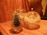 Bubble crystal oil lamps and hand blown/signed paper weight.