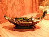 Vintage green and gold glass Gondola ashtray