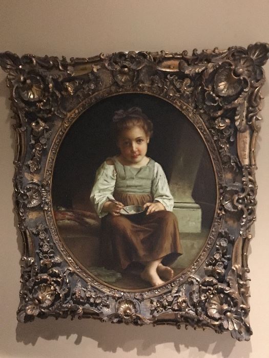 Decorative Arts portrait of a young girl in hand carved wooden frame