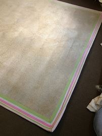 Pottery Barn sisal with a lime, pink and white border. 9 x 12