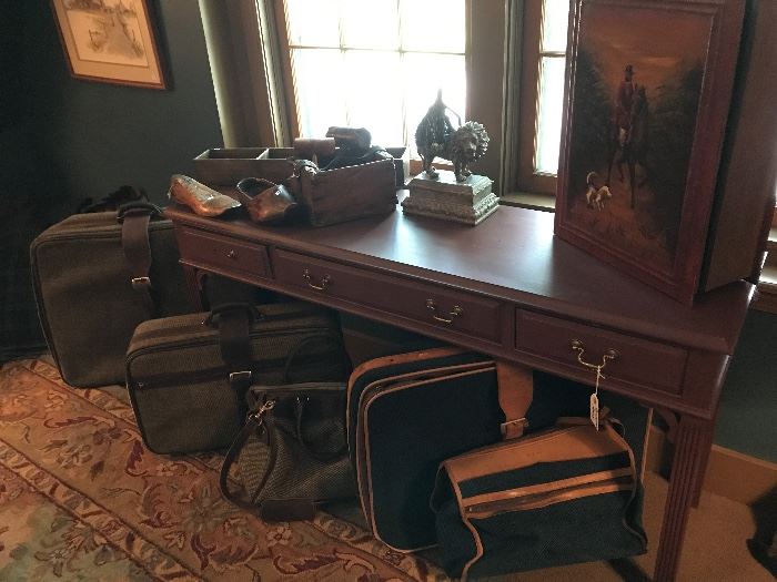 Pennsylvania House hall table
 Two sets of vintage Hartman luggage, his and hers
Antique cobblers tools and wooden Dutch shoes 