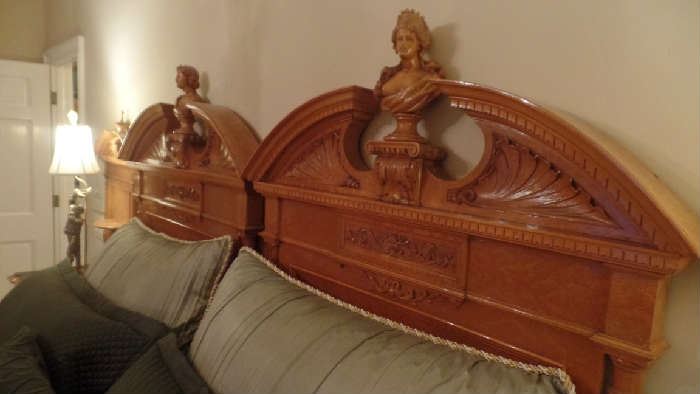 Antique King Bedroom Suite. Made for Royalty. Displayed in 1908 World Expo. Entire set $15,000. Set includes, Beds, Dresser w/ mirror, two night stands, wash stand.