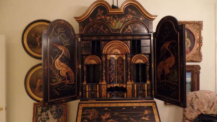 20th Century Black Lacquered Chinese Secretary approx 8' 2"ft high by 46 " wide $9,000 