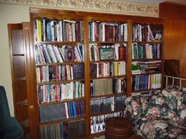 WOOD BOOKCASES, BOOKS GALORE