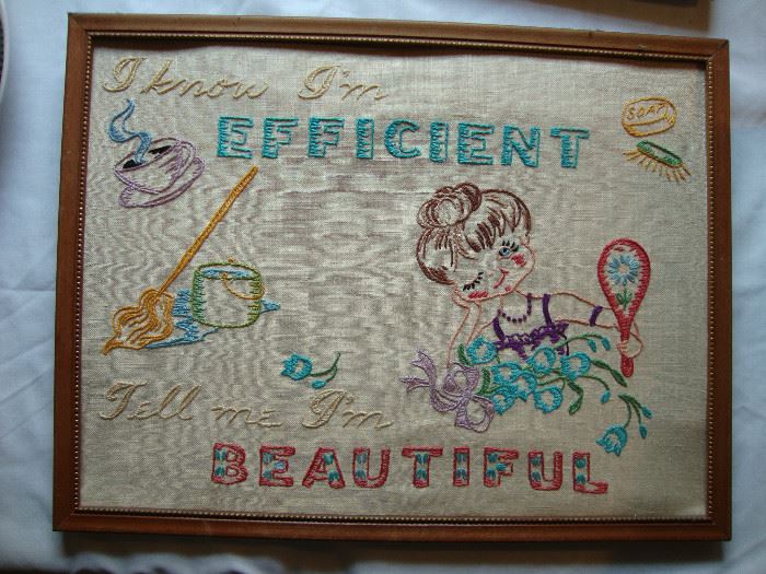 I know I'm efficient. Tell me I'm beautiful framed embroidery