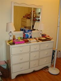 Painted white and gold dresser and mirror