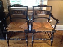 Matching black chairs with rush seats...$150 for set.  Presale available.