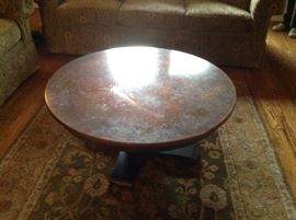Round 36" table from Pottery Barn.  Black base and metal top...$125.  Has matching side table.