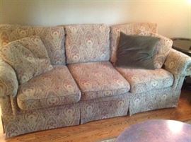 Matching set of sofas...84" long, 40" deep, and 26" tall.  Sit firm.  