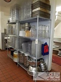 Metal Shelving Unit with Bowls Pot Bins